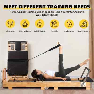 Pilates Reformer Machine Wood Pilates Bed Exercise Strength Training Foldable
