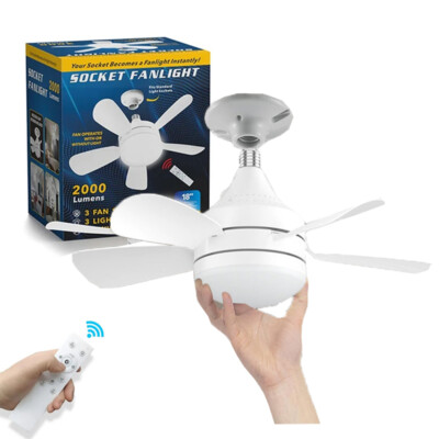 Large Ceiling Fan E27 Fan 50W w/Dimmable LED Light Remote Controller US
