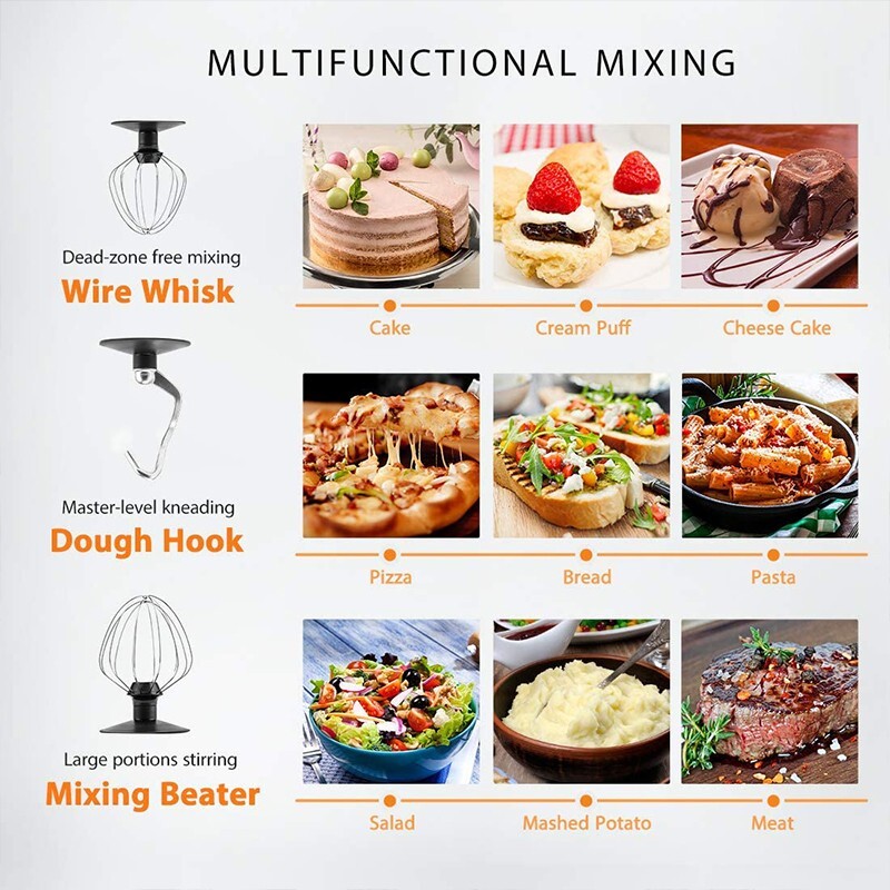 3In1 Food Stand Mixer Stainless Steel Bowl Meat Grinder Blender 6QT 6 Speed