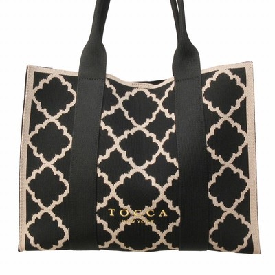 Tocca Checker Clover Knitbag Knit Bag Tote Logo Embroidery Black