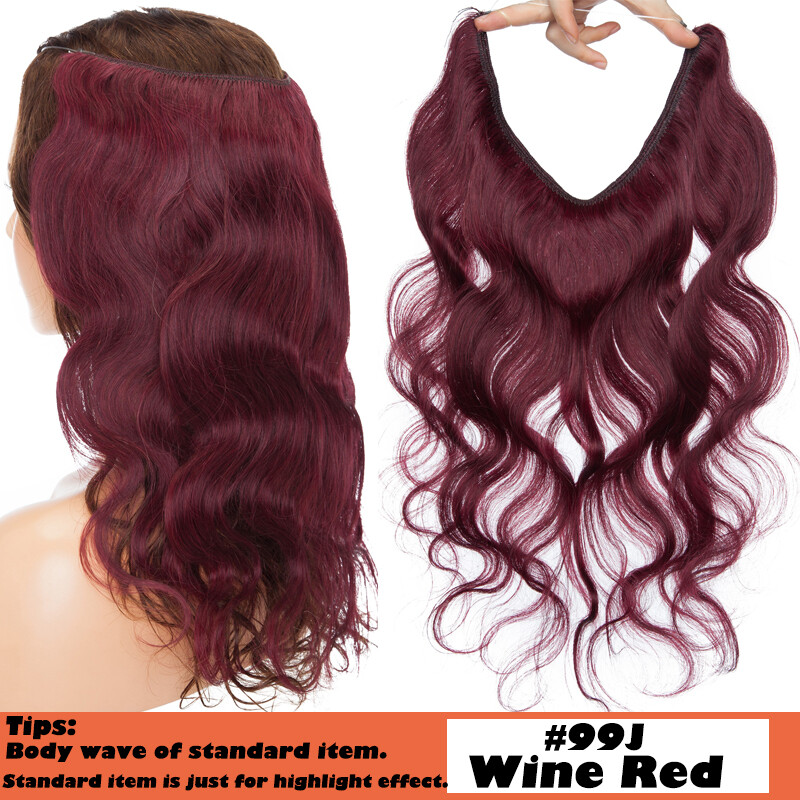Wire In 100% Russian Human Hair Extensions Half Head Hidden Headband #Highlight