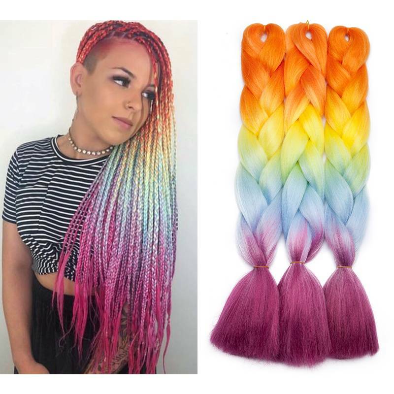 Colorful Ombre Jumbo Hair Extensions Braiding Hair Box Braids Long Hairpiece 24"