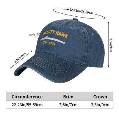 Mens Casquette Adult USS KITTY HAWK CV-63 Washed Denim Baseball Cap