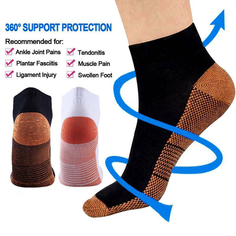 COPPER Compression Ankle Socks Foot Heel Sleeve Arthritis Pain Relief