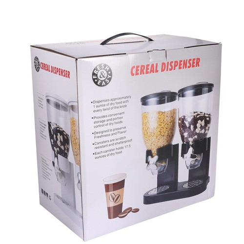 DOUBLE CEREAL DISPENSER DRY FOOD AIRTIGHT STORAGE CONTAINER DUAL CONTROL MACHINE