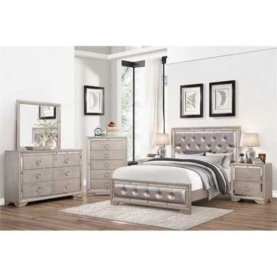 Abbyson Living Beaumont Leather Tufted 6 Piece King Bedroom Set