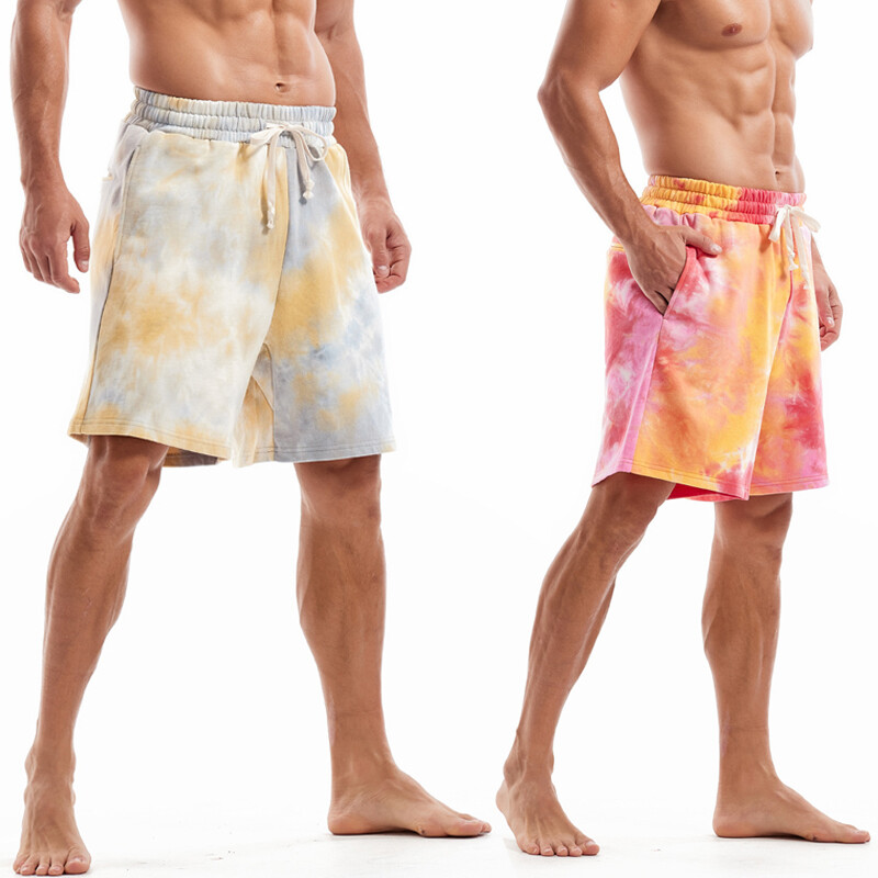 Shorts Homme En Coton Avec Poches Tie Dye Taille Élastique Sport Décontracté