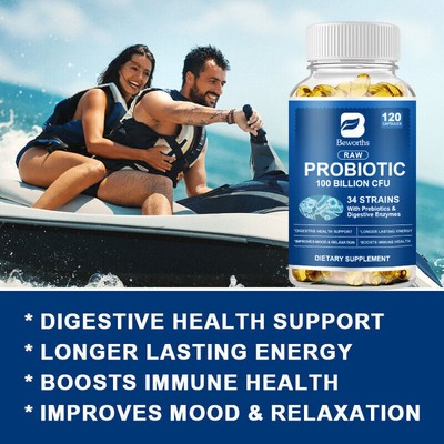 Probiotics 100 Billion CFU Potency Digestive Enzymes Immune Health 120 Capsules