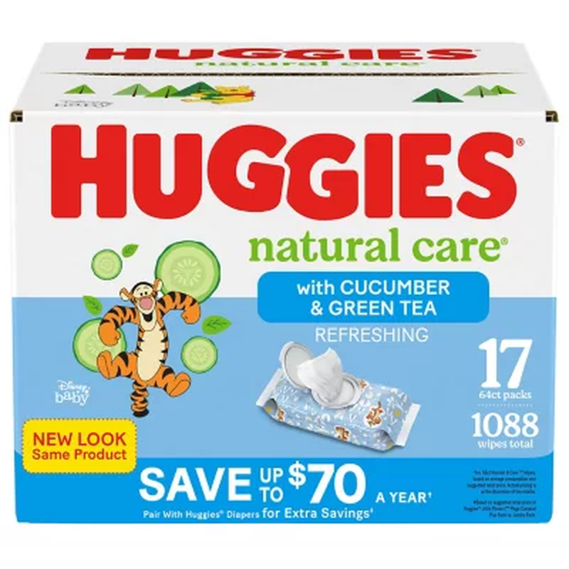 Huggies Natural Care Baby Wipes, Refreshing Clean (17 Flip-T