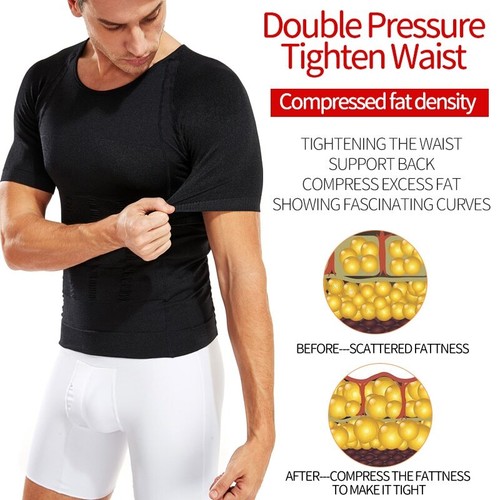 Men's Slimming Body Shaper Shirt Posture Corrector Vest Abdomen Compression Tops