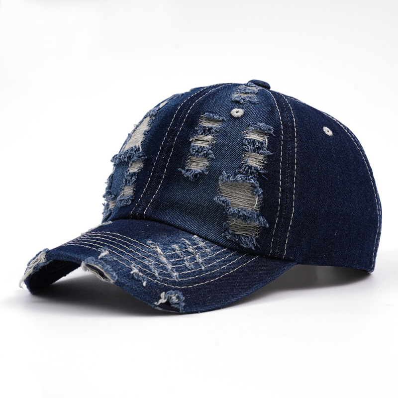 Men Vintage Distressed Hole Denim Baseball Cap Trucker Adjustable Sun Hat