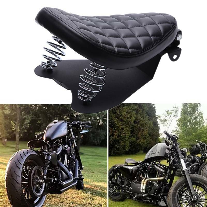 Black Motorcycle Solo Seat PU Leather Spring Bracket Base Kit For