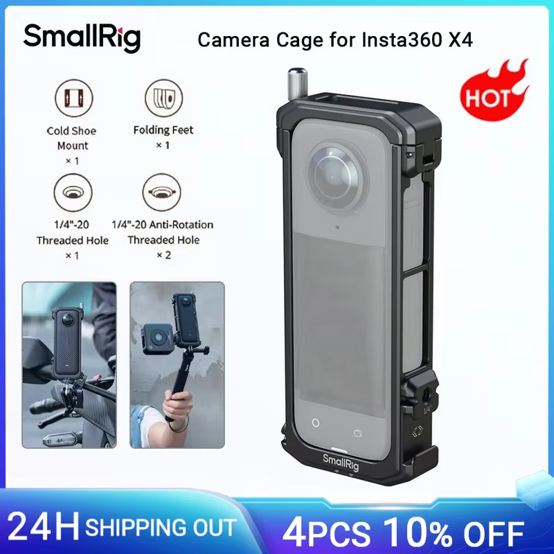 Camera Cage for Insta360 X4, With 1/4"-20 Anti-twist Thread Hole Cold Shoe Acti