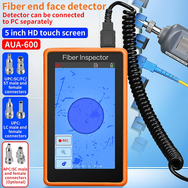 AUA-600 Fiber End Face Detector 400X Fiber Optic Microscope Video Probe SC FC ST