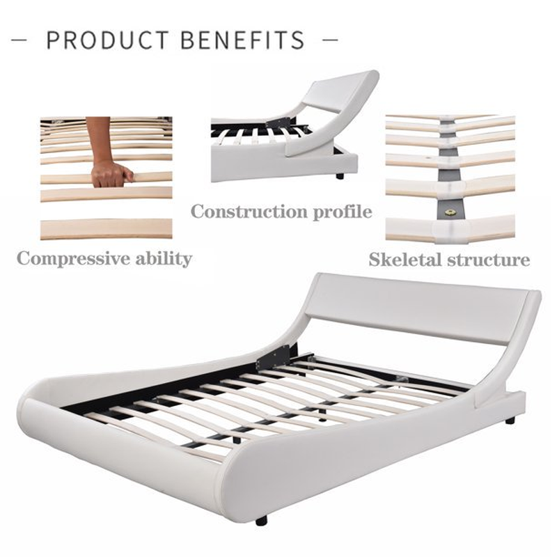 MODERN Low Profile Headboard Sleigh KING Soft Faux Leather Platform Bed Frame
