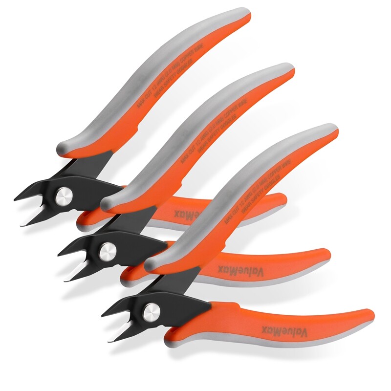 ValueMax 3PCS 5" Flush Wire Cutter Precision Micro Cutter Anti-Slip Flush Pliers