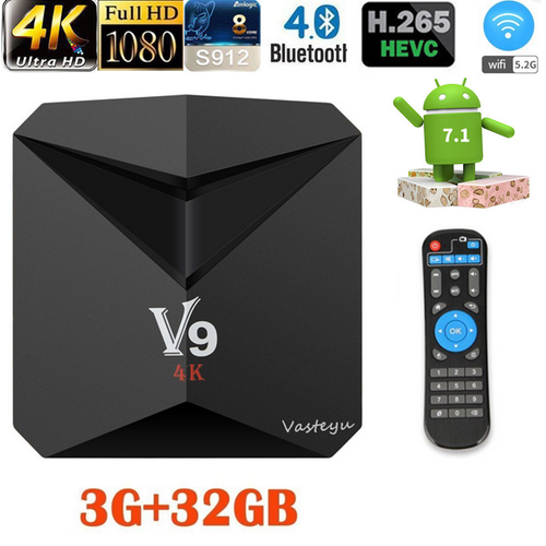V9 4K S912 Octa Core 24 Android71 TV BOX H265 UHD 332GB Media Player LOT UA