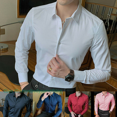 Men s Business Casual Long Sleeve Slim Fit Dress Shirt Work Top