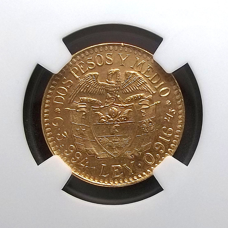 COLOMBIA - 1924 - 2.5 PESOS - NGC MS62 - G2.5P - KM-203 - GOLD