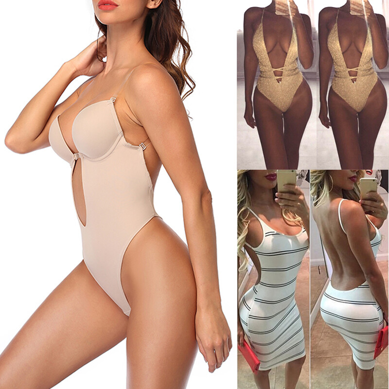 Sexy Backless Full Body Shaper Girdle Push Up Bra Seamless Low Back Big