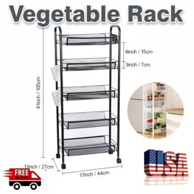 5 Tier Large Pull-out Wire Basket With Wheels, Kitchen Storage Cart