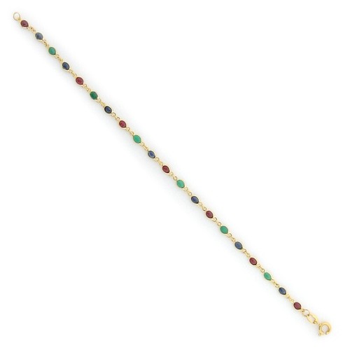 Pre-owned Gems4me Colorful Emeralds 10k Gold Bracelet - B1117 In Light Gray
