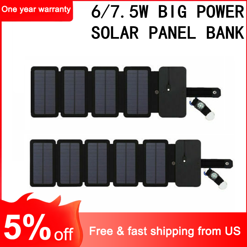 Portable Solar Phone Charger 6/ 7.5W Power Bank Panel Charging Outdoor Outside