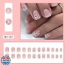 Flower Press on Nails Short Square Fake Nails Ombre Nails Press ons with Design Reusable Artificial Nail Glossy Full Cover Glue on Nail Stick on Nails for Women Manicure 24Pcs
