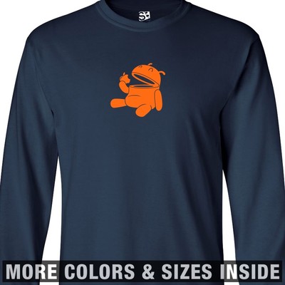 Fat Droid LONG SLEEVE T-Shirt Android Eats Apple Sucks Eating Bites Biting Mens