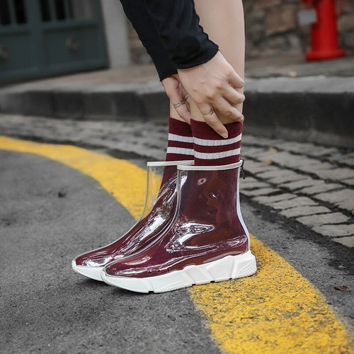 Fashion Women Athletic PVC Clear Ankle Boots Creepers Sneakers Transparent Shoes