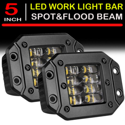 2X 5'' 300W Flush Mount LED Lights Pods Backup Reverse Rear Bumper Off Road 4WD