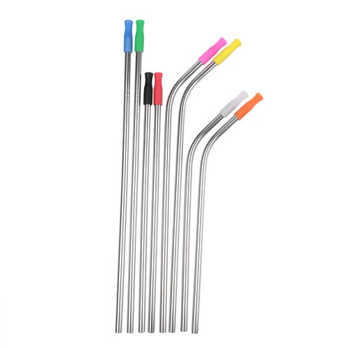 8pcs Metal Drinking Straws Reusable Stainless Steel Rubber Silicone