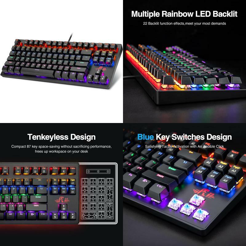 Rii Rk908 Mechanical Gaming Keyboard Rgb Led Rainbow Backlit Wired Compact Keybo