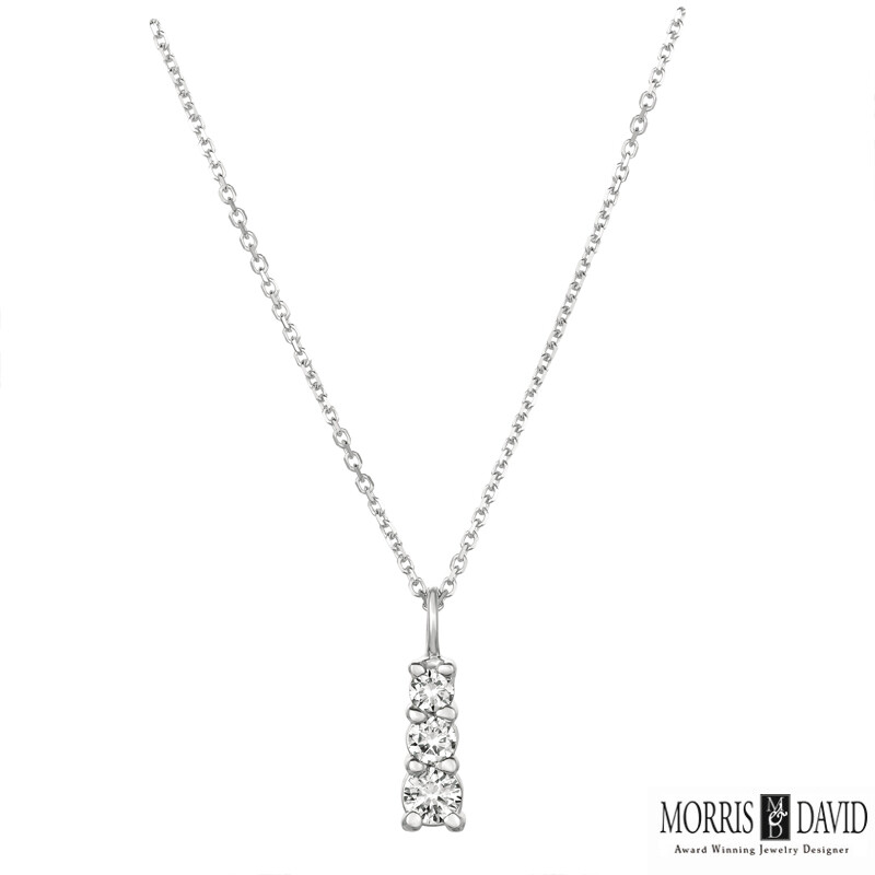 Pre-owned Morris 0.40 Ct Natural Diamond 3 Stone Necklace Pendant 14k White Gold Si 18''