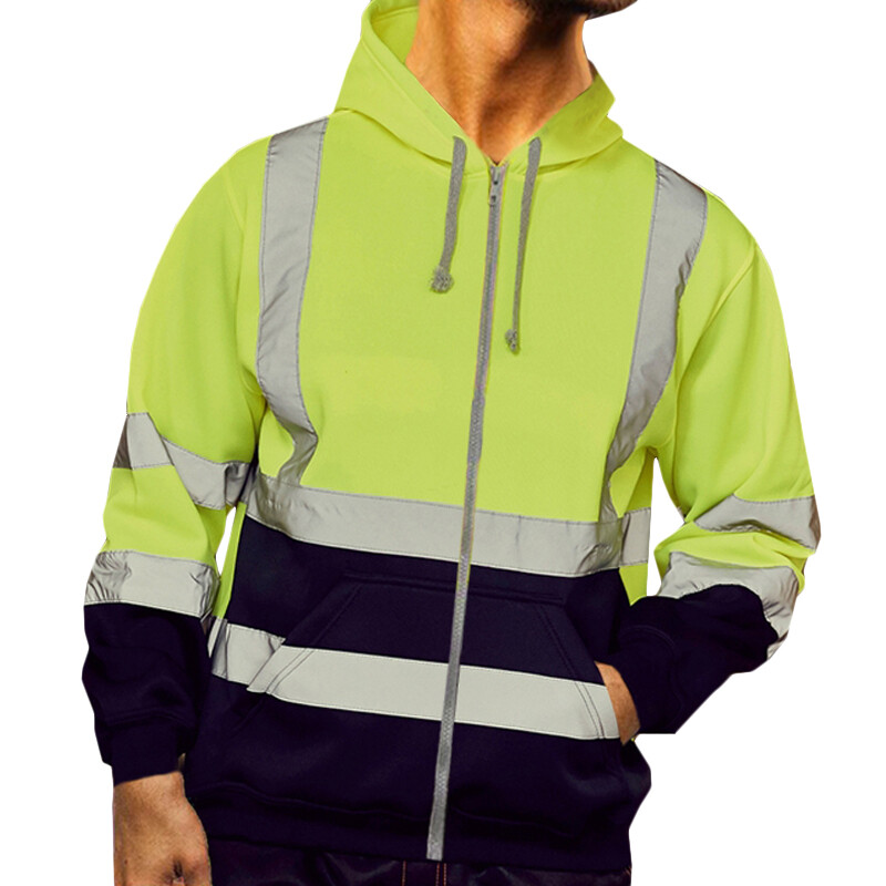 Mens Hi-Vis Safety Hood Jacket Waterproof Reflective Security Work Coat' Outwear