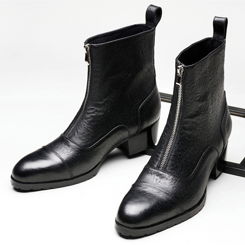 Fall Winter Front Zipper Ankle Boots Mens Real Leather