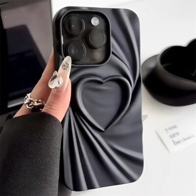 Black Luxury 3D Love Heart Case Swirl Soft Cover For iPhone 15 ProMax