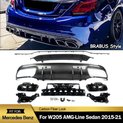 For 2015-2021 Benz C Class W205 C43 C63 Rear Diffuser W/Exhaust Tip Carbon Look