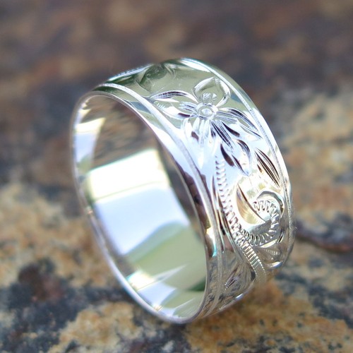 Hawaiian Sterling Silver Flower Scroll Jewelry Wedding Ring Band