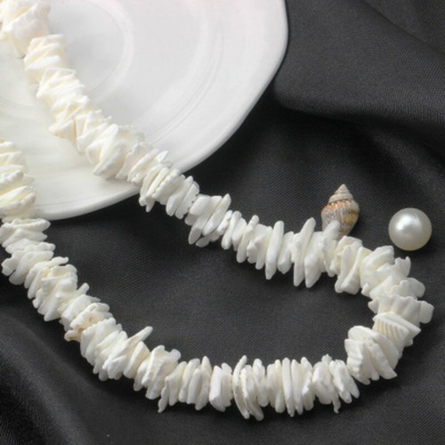 White Hawaiian 18/" Chipped Puka Sea Shell Necklace Surfer Choker Shell Jewerly