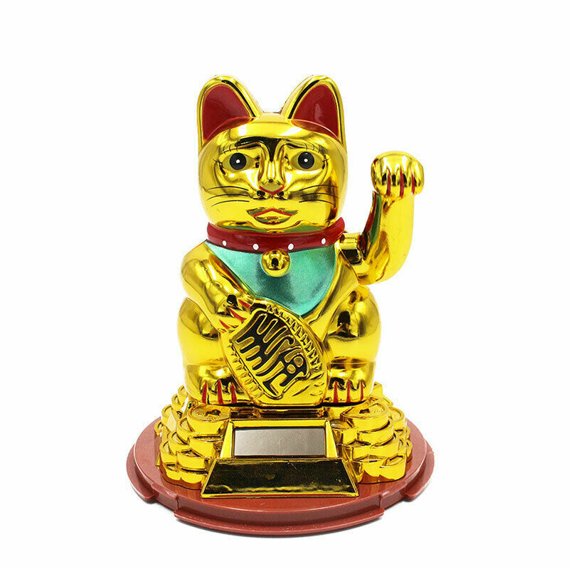 Gatto Della Fortuna Giapponese Oro Maneki Neko Braccio Mobile Solare Cinese dfh