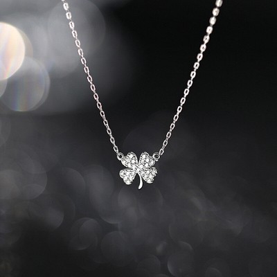 Four-leaf Clover Luck Leaves Chokers Necklace Crystal Pendant Chain Neckla-lg