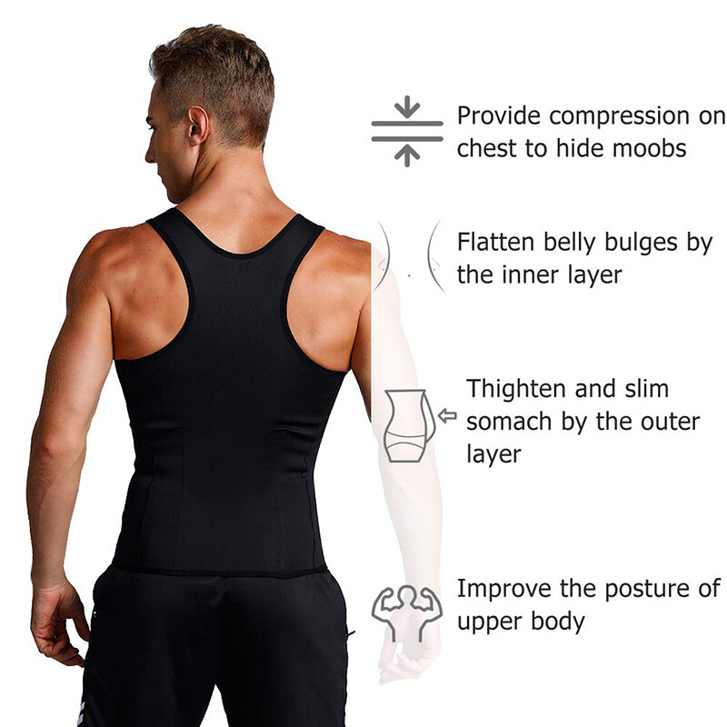Men Sauna Suit Sweat Vest Neoprene Weight Loss Body Shaper Zipper Sport Tank Top