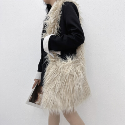 Ladies Furry Shoulder Messenger Bag Handbag Faux Mongolian Fur Fluffy Plush Bag