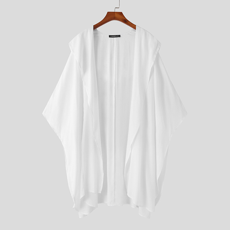 Fashion Men Hooded Cape Poncho Cloak Casual Baggy Tops Coat Cardigan Jacket Plus