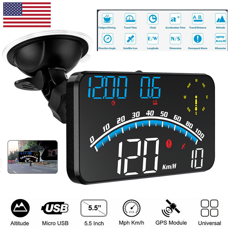 2023 Universal HUD GPS Head Up Display Speedometer Odometer Car Digital Speed HD