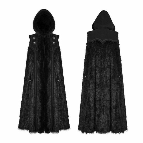 Pre-owned Punk Rave Gothic Long Fur Hooded Sleeveless Thick Cosplay Party Cloak Coat Cape In Black