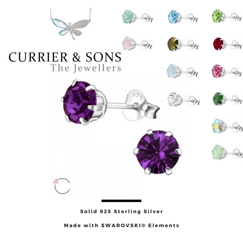 LA CRYSTALE 925 Sterling Silver Round Stud Earrings with Crystal 6mm