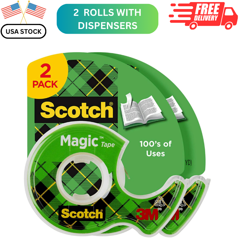Magic Invisible 2 Tape Rolls With Dispensers for Christmas and Holiday Gift Wrap