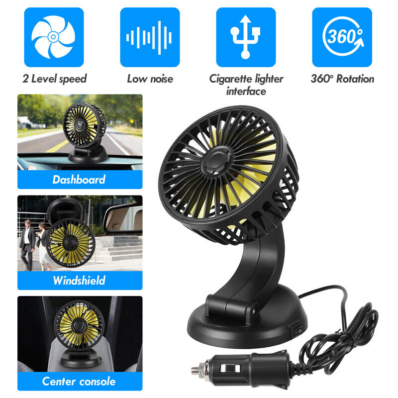 Single/Dual Head Car Fan Vehicle 360° Rotatable Dashboard Cooling Cooler Fan 12V